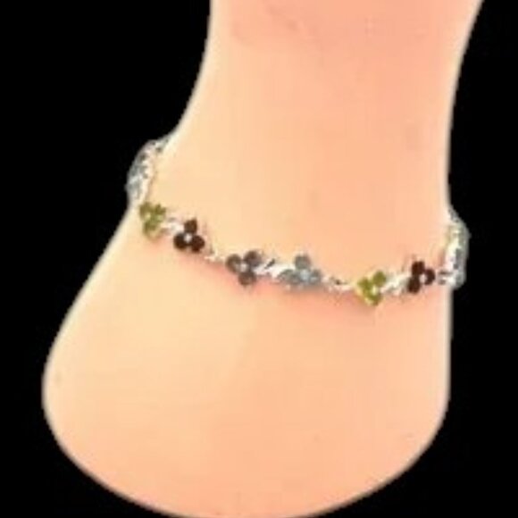 Sterling Silver Floral Bracelet Amethyst, Garnet, Topaz, & Peridot Color Stones - Picture 1 of 6